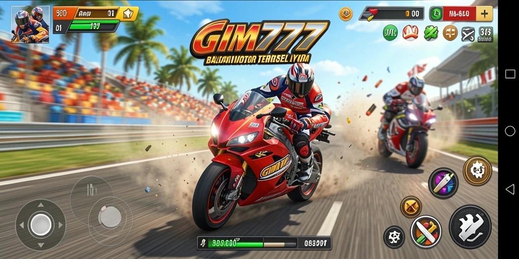 Screenshot gameplay GIM777 menampilkan balapan motor yang seru dan menegangkan.