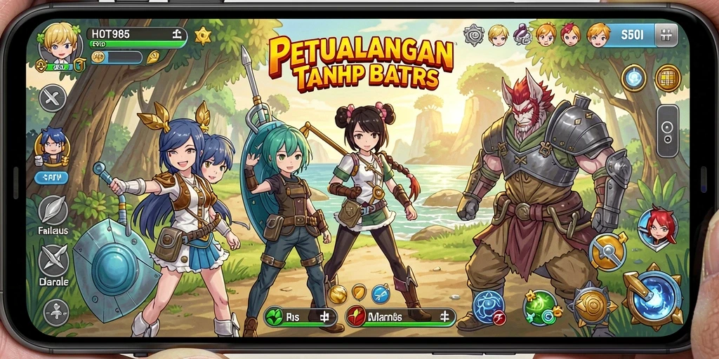Tampilan utama gameplay HOT985 yang menampilkan aksi karakter Anime.