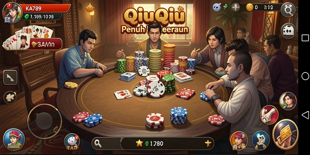 Screenshot utama KA789 menampilkan aksi seru dalam permainan QiuQiu.