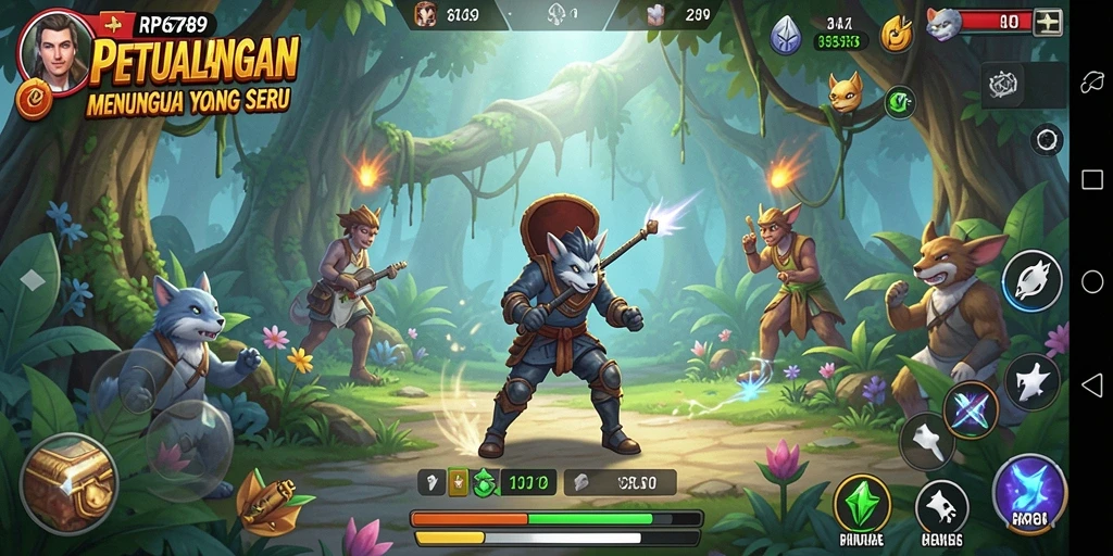 Tampilan gameplay seru RP6789 dengan kemajuan karakter Idle.