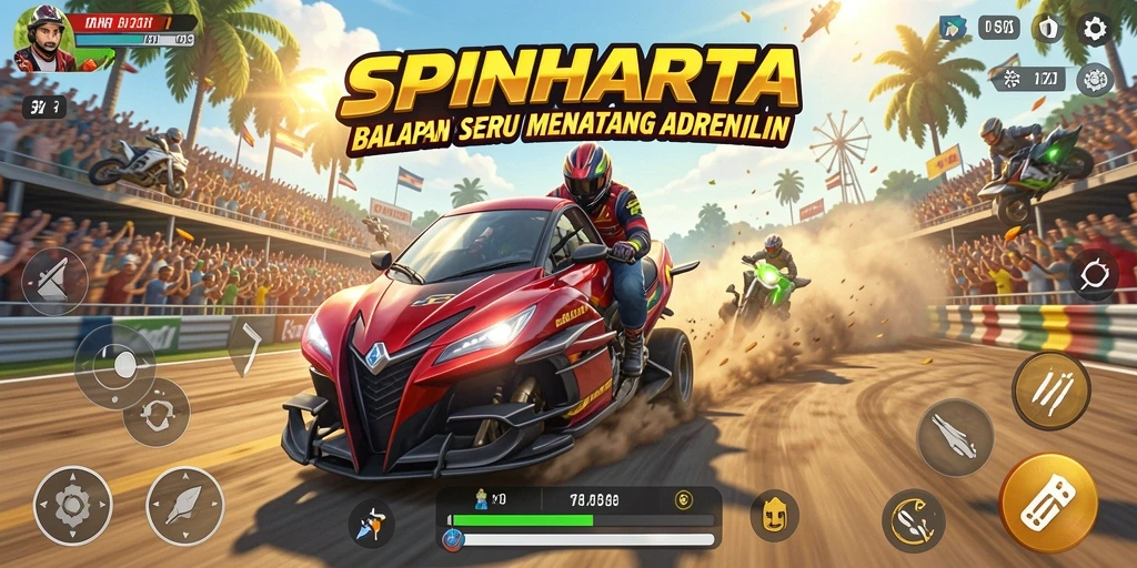 Gameplay seru SPINHARTA dengan berbagai mobil balap.